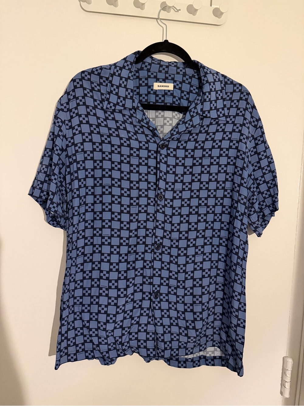 Sandro Blue Geometric Short-Sleeve Button-Down Shirt